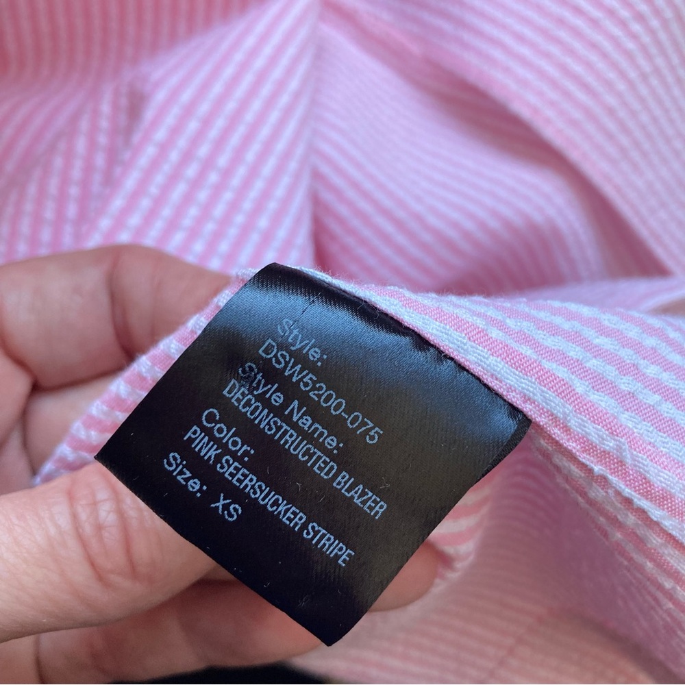 Denimist Pinstriped Pink Seersucker Deconstructed Oversized Blazer, XS Runs Big - Picture 14 of 14